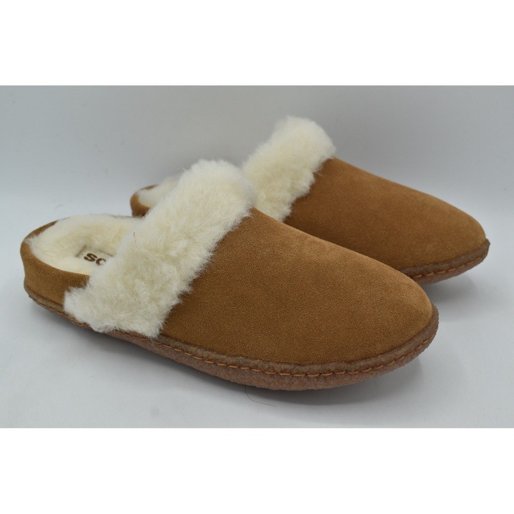 Sorel Women 8 Nakiska II Brown Suede Faux Shearling Lined Slides Slippers Shoes - Picture 4 of 12